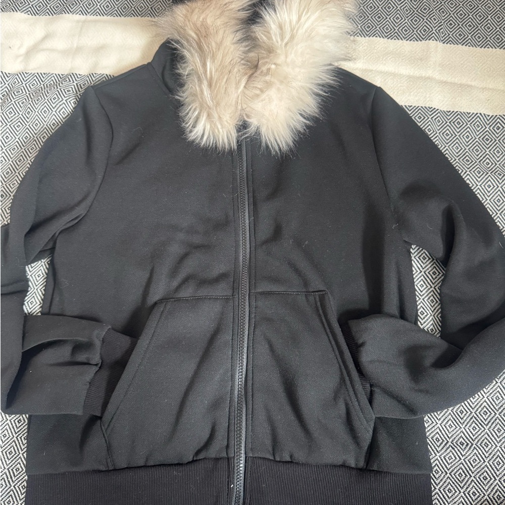 Women's Black Jacket with Faux Fur Collar